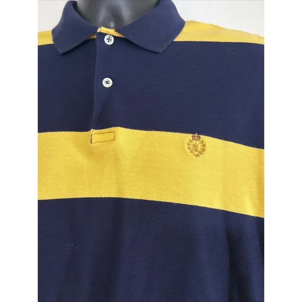 Polo Ralph Lauren Sz M Vintage Crest Logo Navy  And Yellow Rugby Pullover‎
